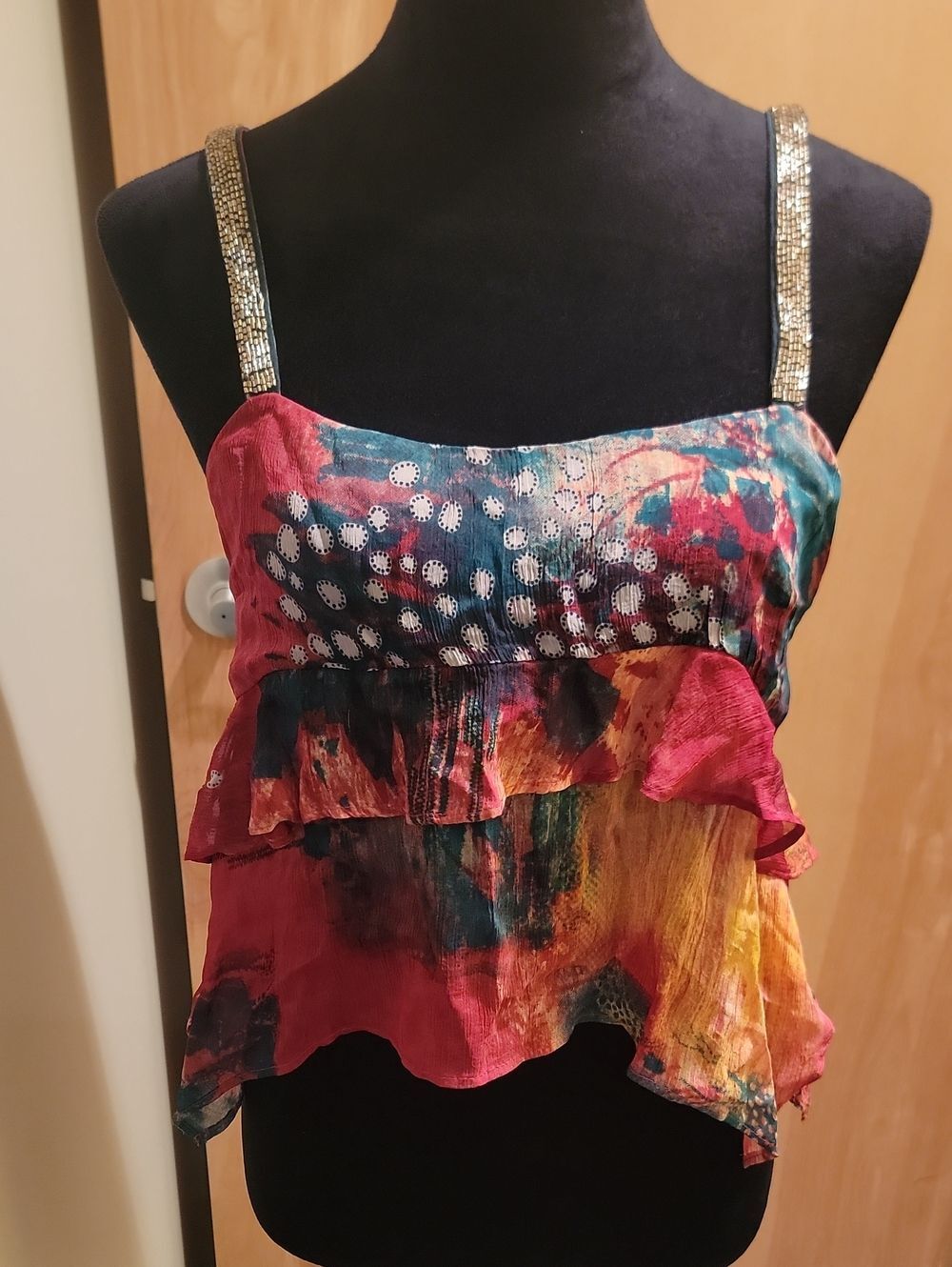 Zara Multicolor Ruffle Cami with Embellished Straps
